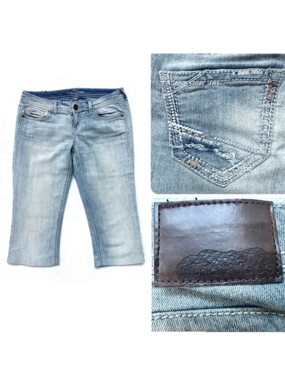 Maurices Faded Blue Cropped Jeans Embroidered Pockets Size 6 GUC